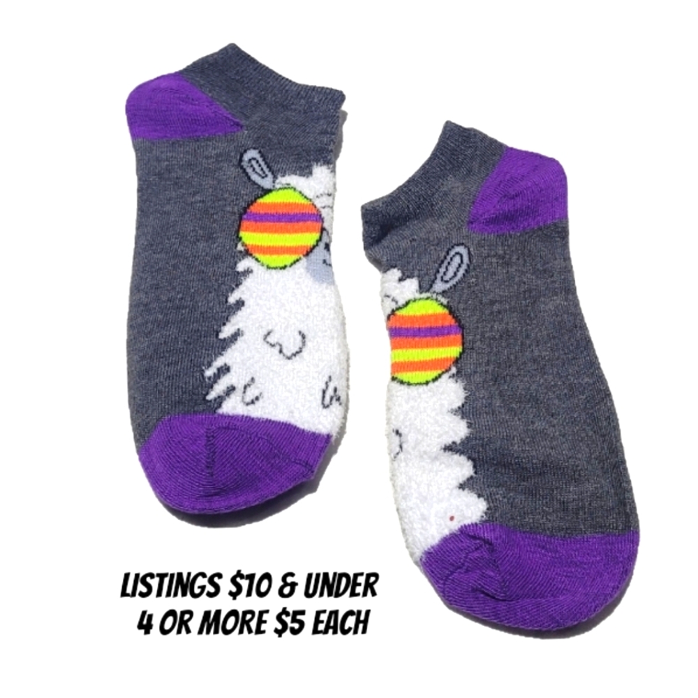 No Drama Lama Ankle Socks Rainbow Sunglasses 3D Graphic Print Animal Fuzzy